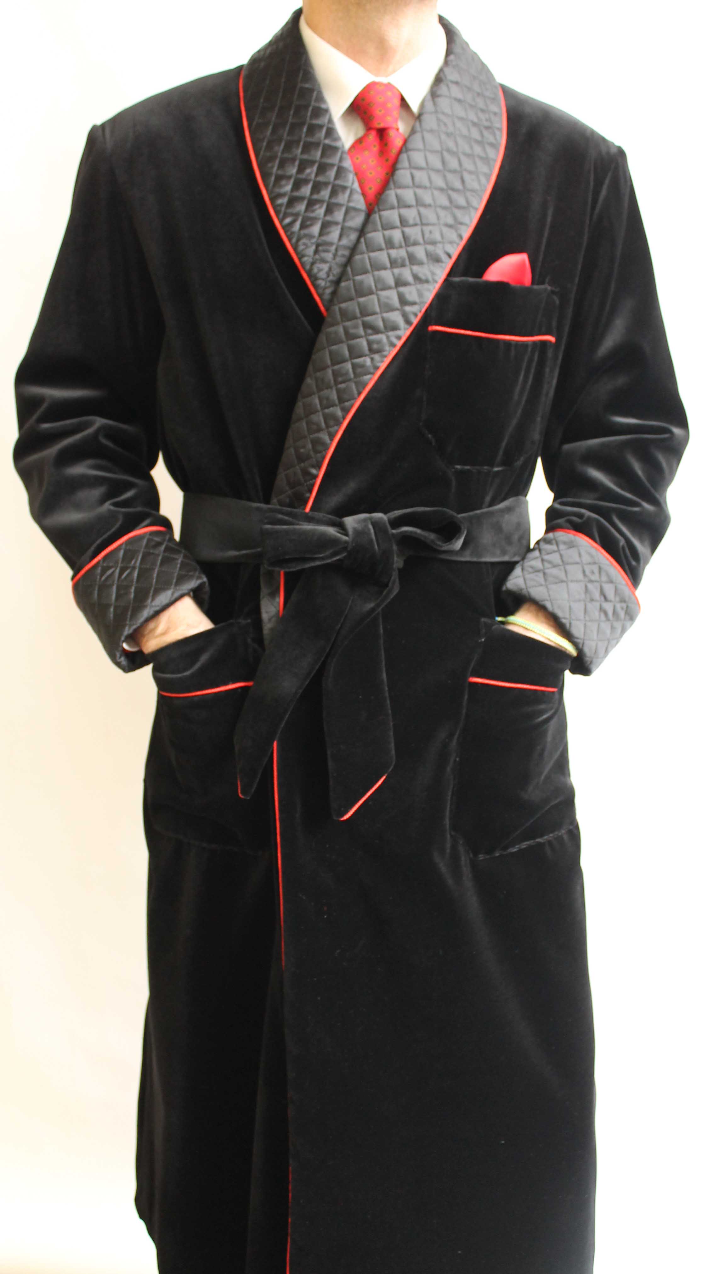 COTTON VELVET CLASSIC DRESSING GOWN FOR MAN FULLY LINED IN BEMBERG WITH ...