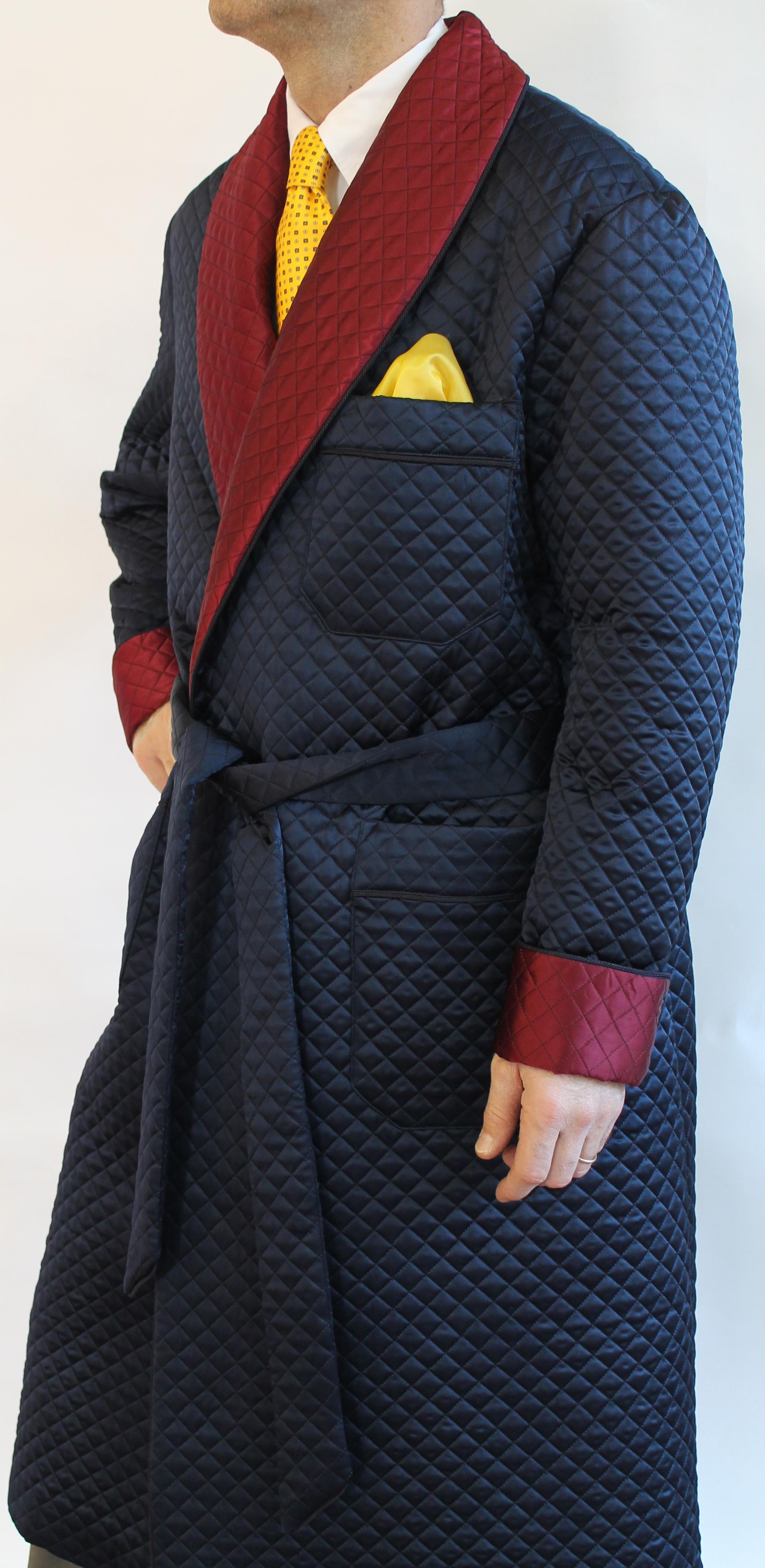 Dressing Gowns : CLASSIC DRESSING GOWN IN QUILTED SATIN SILK WITH ...